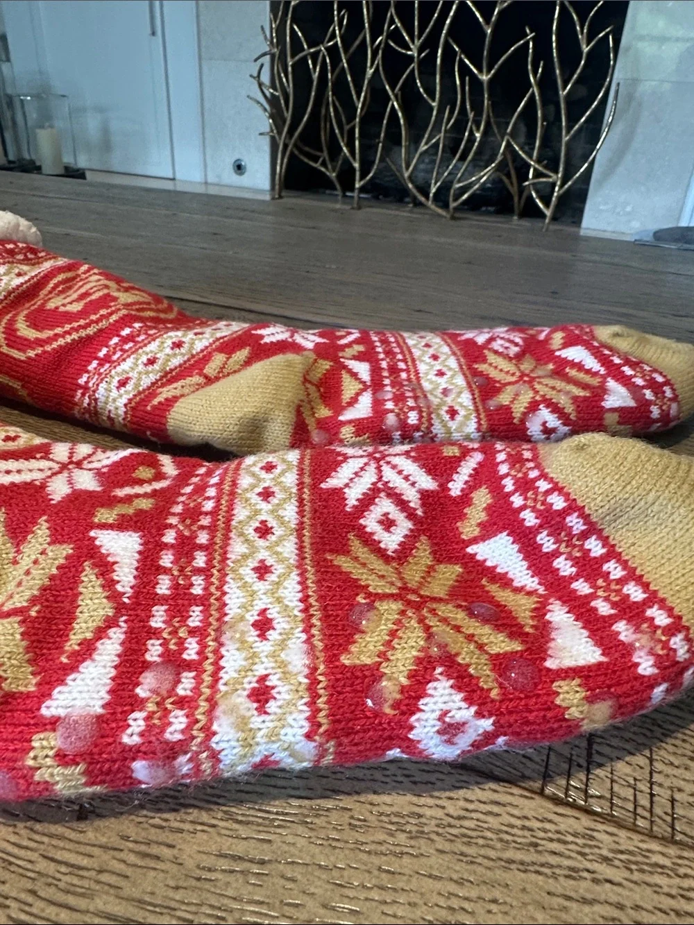 Festive Red Holiday Stocking Set with Gold Accents and Plush White Cuff